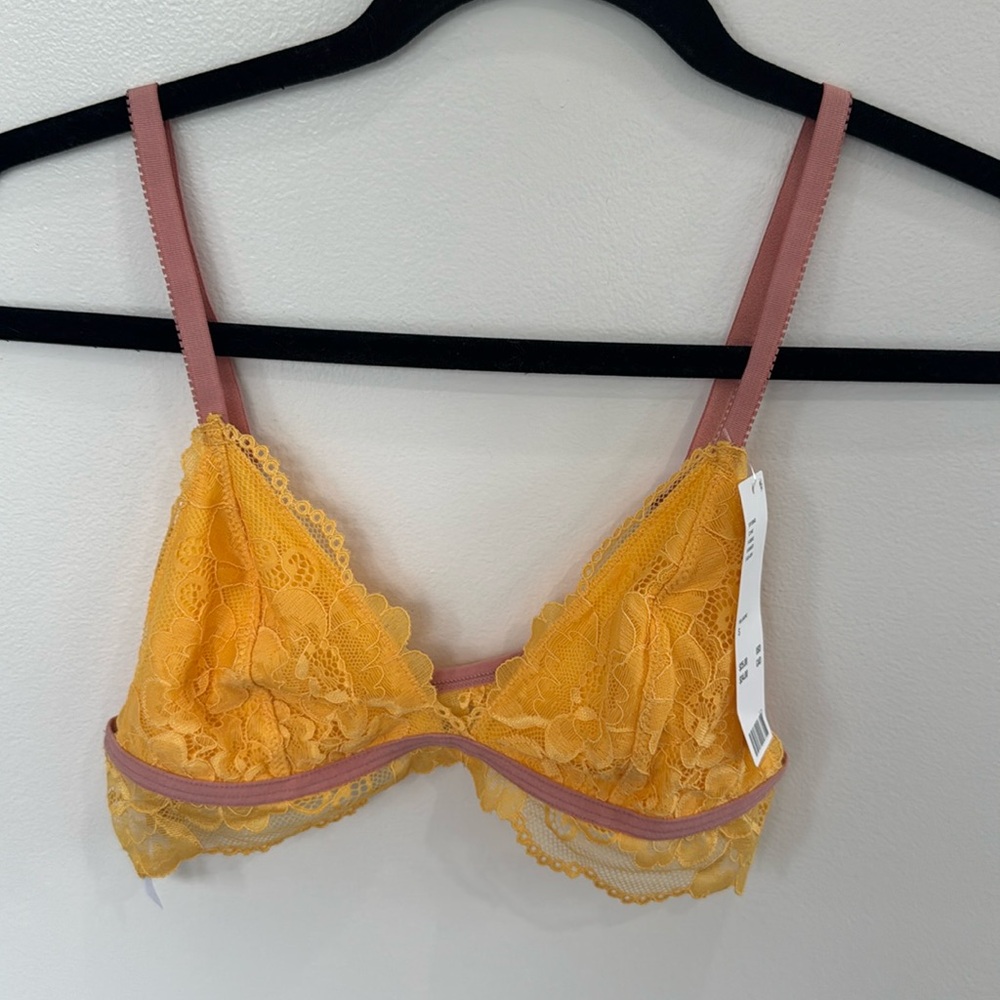 NWT Urban Outfitters yellow pink Jaune lace bra bralette size Small